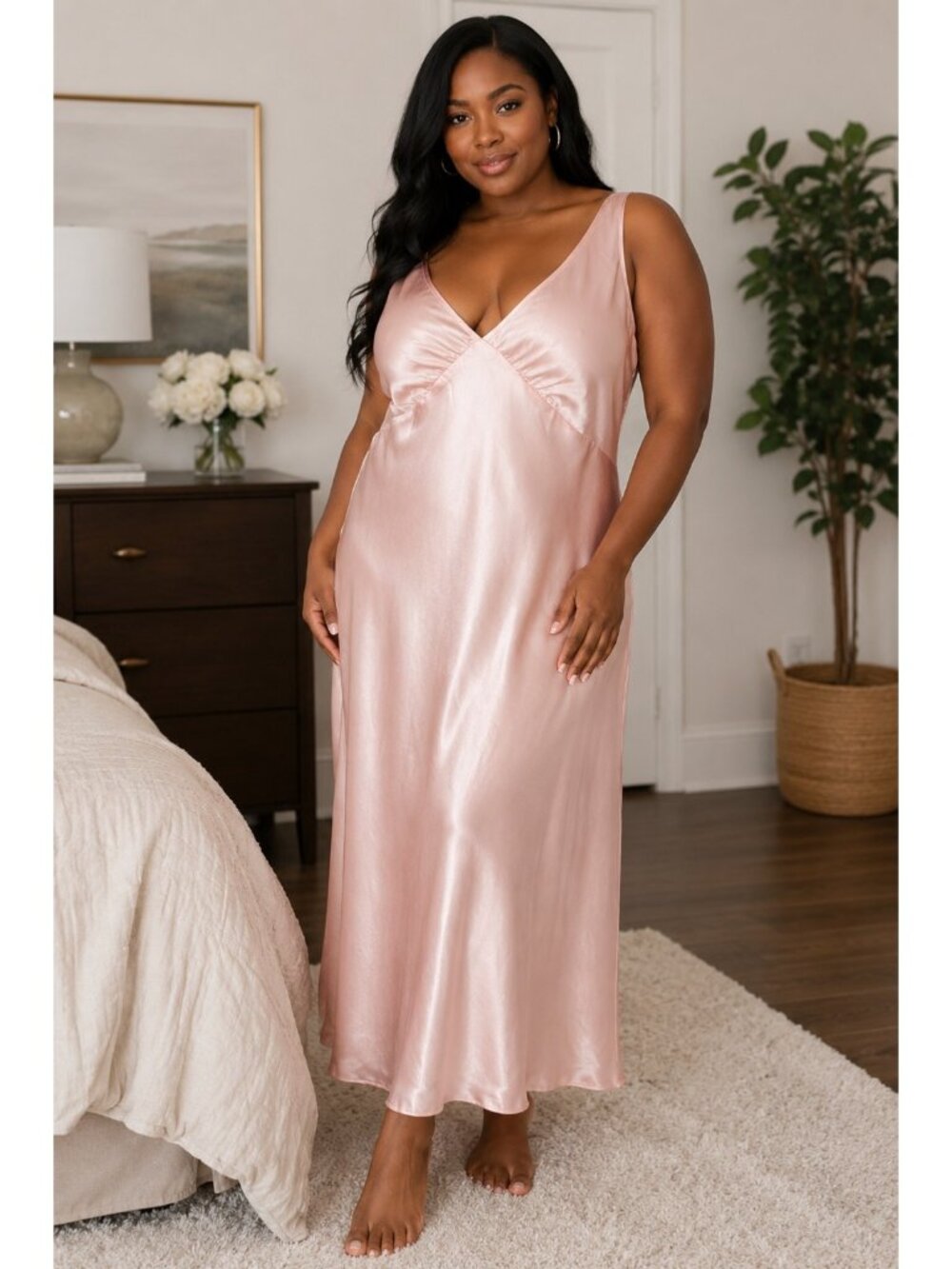 Jones New York Pink Satin Slip Dress XL Midi Sleeveless Y2K Loungewear
